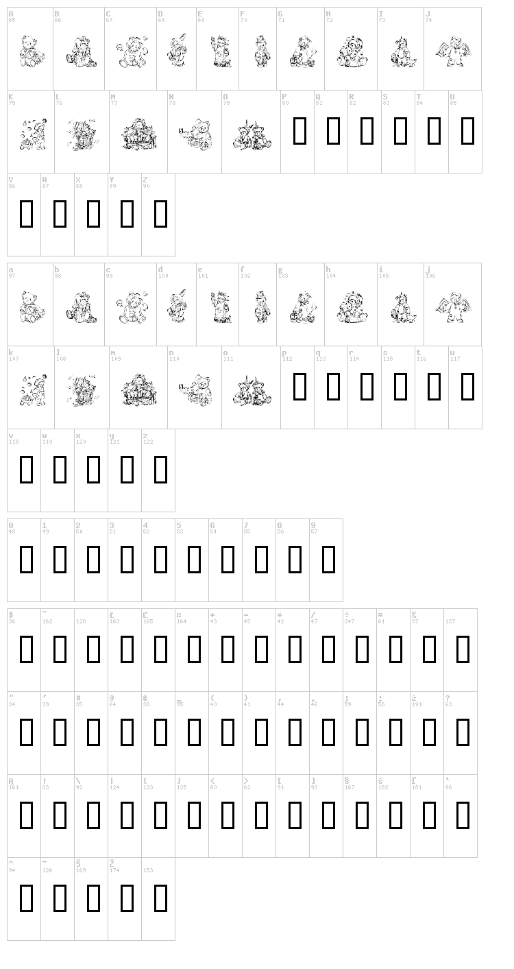 KR Holiday Teddies font map